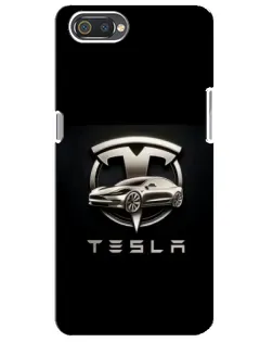 Чехол для Realme C2 с картинкой «Tesla — серебристое авто»