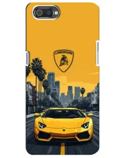 Чехол для Realme C2 с картинкой «Желтый Lamborghini город»