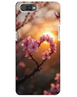 Чохол для Realme C2 з картинкою «Рожевий цвіт  сердечко на тлі заходу»