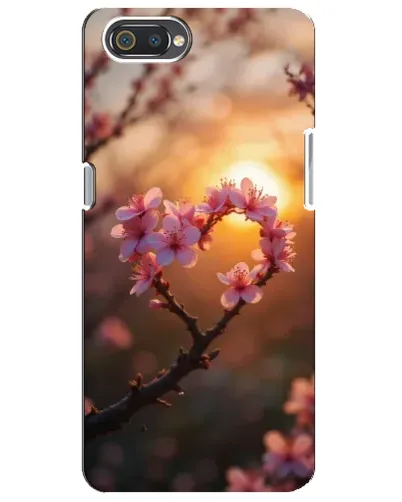 Чохол для Realme C2 з картинкою «Рожевий цвіт  сердечко на тлі заходу»