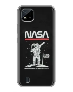 Чехол для Realme C11 (2021) / C20 с картинкой «NASA — шагаем по Луне»
