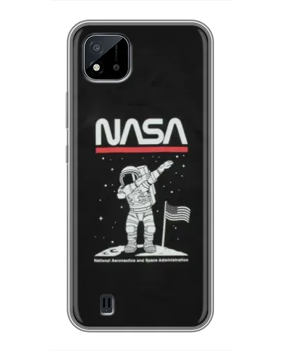 Чехол для Realme C11 (2021) / C20 с картинкой «NASA — шагаем по Луне»