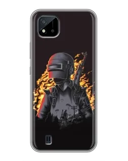 Чехол для Realme C11 (2021) / C20 с картинкой «PUBG — огненный силуэт»