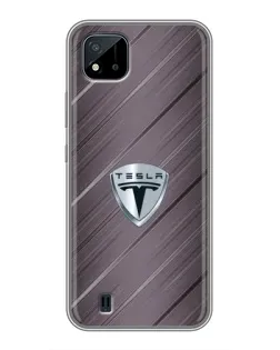 Чехол для Realme C11 (2021) / C20 с картинкой «Металлическая текстура Tesla»