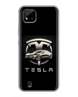 Чехол для Realme C11 (2021) / C20 с картинкой «Tesla — серебристое авто»