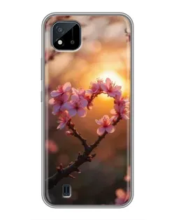 Чохол для Realme C11 (2021) / C20 з картинкою «Рожевий цвіт  сердечко на тлі заходу»