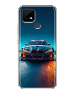 Чехол для Realme C21 с картинкой «BMW — огни неона»
