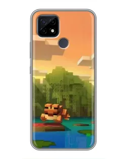 Чехол для Realme C21 с картинкой «Майнкрафт закат солнца»