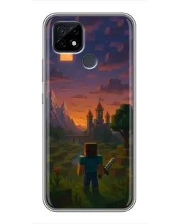 Чехол для Realme C21 с картинкой «Стив у башни»