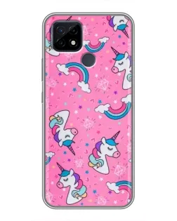 Чехол для Realme C21 с картинкой «Unicorn паттерн розовый»