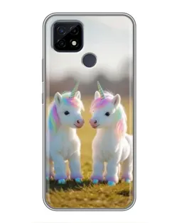 Чехол для Realme C21 с картинкой «Пара единорогов»