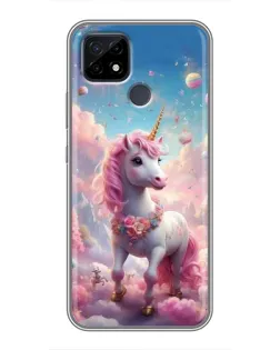Чехол для Realme C21 с картинкой «Единорог среди облаков»
