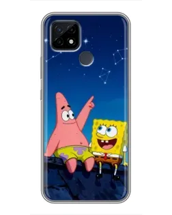 Чехол для Realme C21 с картинкой «Губка Боб и Патрик ночью»