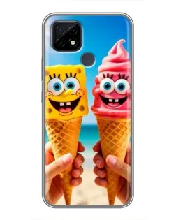 Чехол для Realme C21 с картинкой «Спанч Боб мороженое»
