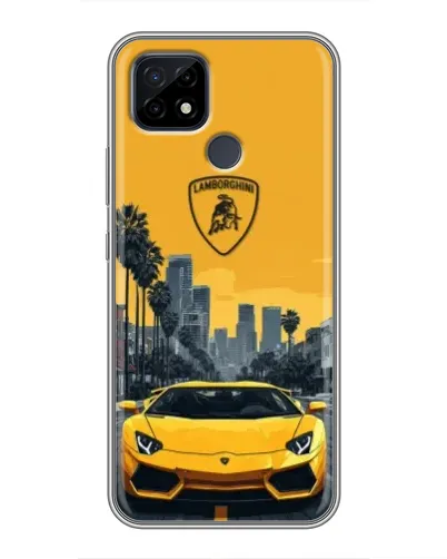 Чехол для Realme C21 с картинкой «Желтый Lamborghini город»