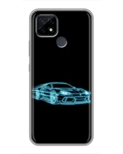 Чехол для Realme C21 с картинкой «Неоновый контур Lamborghini»