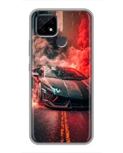 Чехол для Realme C21 с картинкой «Lamborghini красный дым»