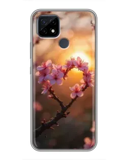 Чехол для Realme C21 с картинкой «Розовый цвет сердце на фоне заката» Чехол для Realme C21 с картинкой «Розовый цвет сердце на фоне заката»