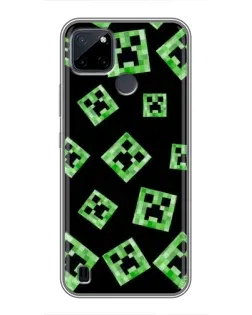 Чехол для Realme C21Y с картинкой «Паттерн с криперами»