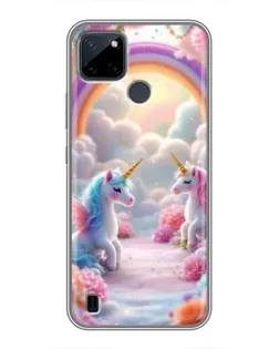 Чехол для Realme C21Y с картинкой «Радуга и единороги»