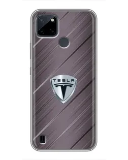 Чехол для Realme C25Y с картинкой «Металлическая текстура Tesla»