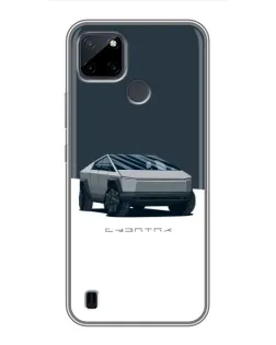 Чехол для Realme C25Y с картинкой «Серебристый Cybertruck Tesla»