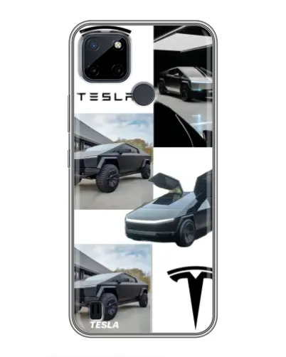 Чехол для Realme C25Y с картинкой «Коллаж Cybertruck Tesla»