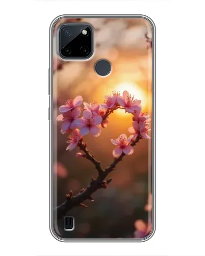 Чохол для Realme C25Y з картинкою «Рожевий цвіт  сердечко на тлі заходу»