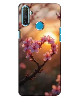 Чохол для Realme C3 з картинкою «Рожевий цвіт  сердечко на тлі заходу»