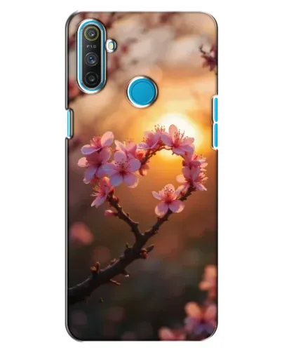 Чохол для Realme C3 з картинкою «Рожевий цвіт  сердечко на тлі заходу»