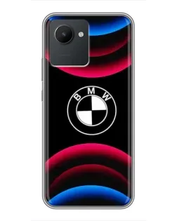 Чехол для Realme C30 с картинкой «Логотип BMW и неоновые дуги»