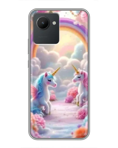 Чехол для Realme C30 с картинкой «Радуга и единороги»