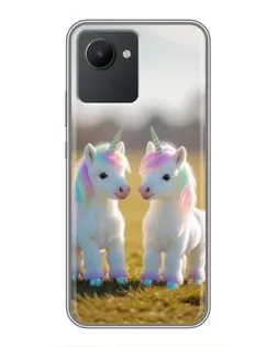Чехол для Realme C30 с картинкой «Пара единорогов»