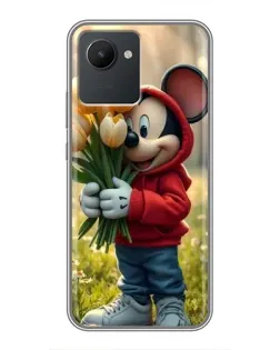 Чехол для Realme C30 с картинкой «Микки с тюльпанами»