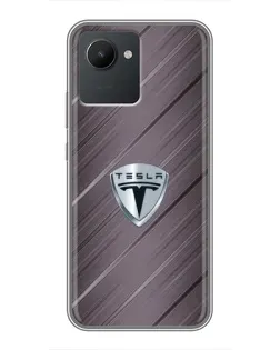 Чехол для Realme C30 с картинкой «Металлическая текстура Tesla»