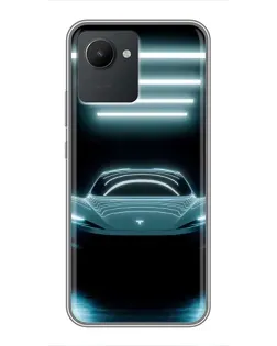 Чехол для Realme C30 с картинкой «Tesla в неоне»