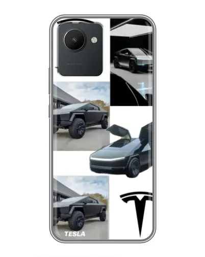 Чехол для Realme C30 с картинкой «Коллаж Cybertruck Tesla»