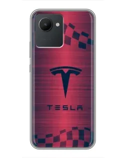 Чехол для Realme C30 с картинкой «Тесла красный карбон»
