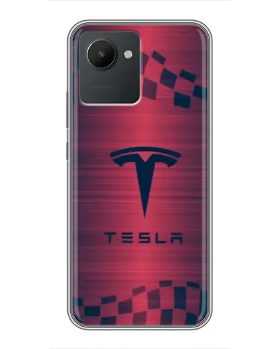 Чехол для Realme C30 с картинкой «Тесла красный карбон»