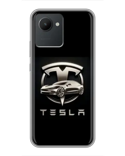 Чехол для Realme C30 с картинкой «Tesla — серебристое авто»