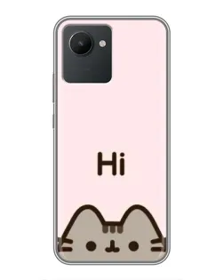 Чехол для Realme C30 с картинкой «Пушин говорит Hi»