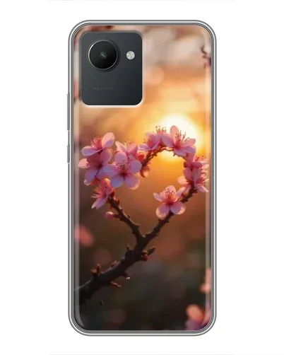 Чохол для Realme C30 з картинкою «Рожевий цвіт  сердечко на тлі заходу»