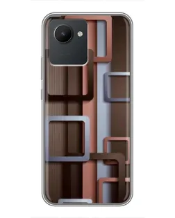 Чохол для Realme C30 з картинкою «Коричневі об'ємні квадрати»