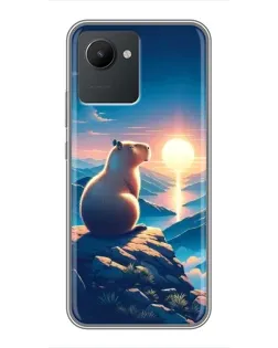 Чехол для Realme C30 с картинкой «Закат солнца с капибарой»
