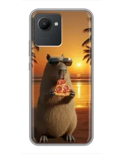 Чехол для Realme C30 с картинкой «Капибара с пиццей»