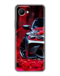 Чехол для Realme C30s с картинкой «Спортивная BMW и цветы»