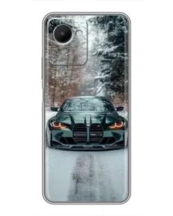 Чехол для Realme C30s с картинкой «BMW в зимнем лесу»