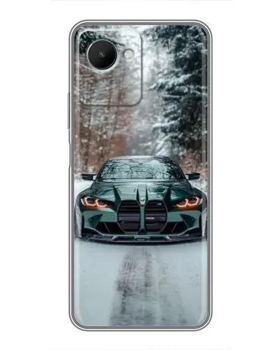 Чехол для Realme C30s с картинкой «BMW в зимнем лесу»