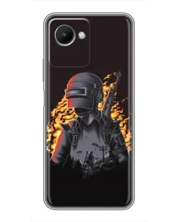 Чехол для Realme C30s с картинкой «PUBG — огненный силуэт»
