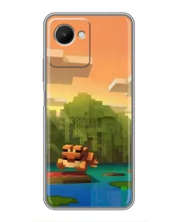 Чехол для Realme C30s с картинкой «Майнкрафт закат солнца»